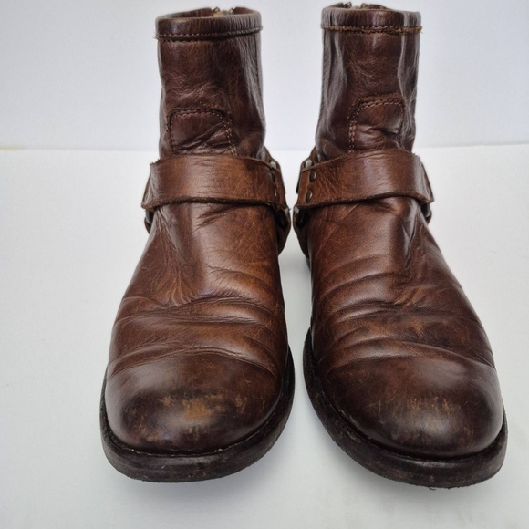 Frye Boot Brown Harness Ankle Zippered Motorcycle Western Women's Size 6.5 - Picture 4 of 11
